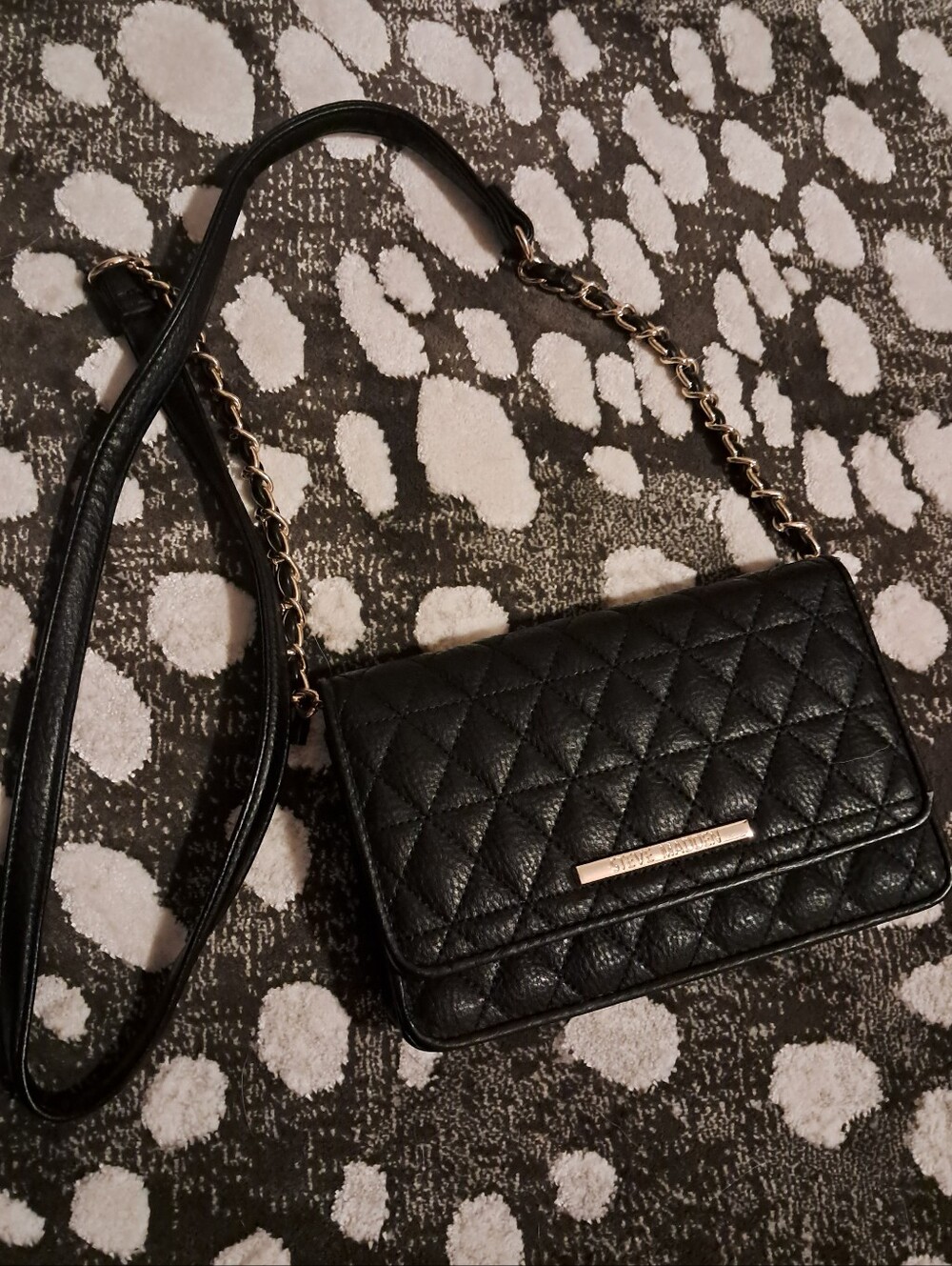Steve Madden Quilted Black Chain-Detail Crossbody Bag